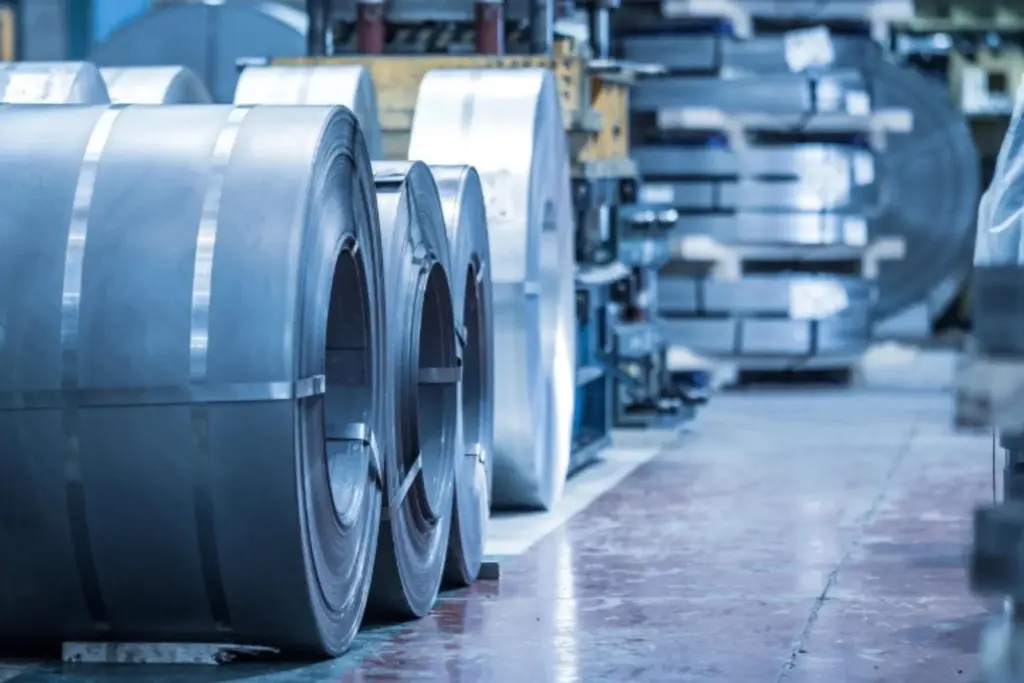 Große Metallrollen in einer industriellen Produktionshalle