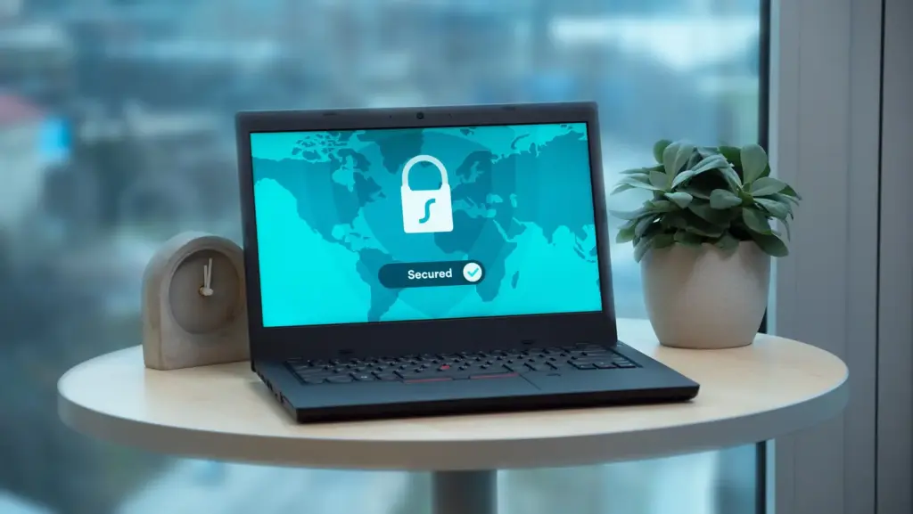 Laptop mit Schloss-Symbol für IT-Sicherheit und Cyberrisiken
