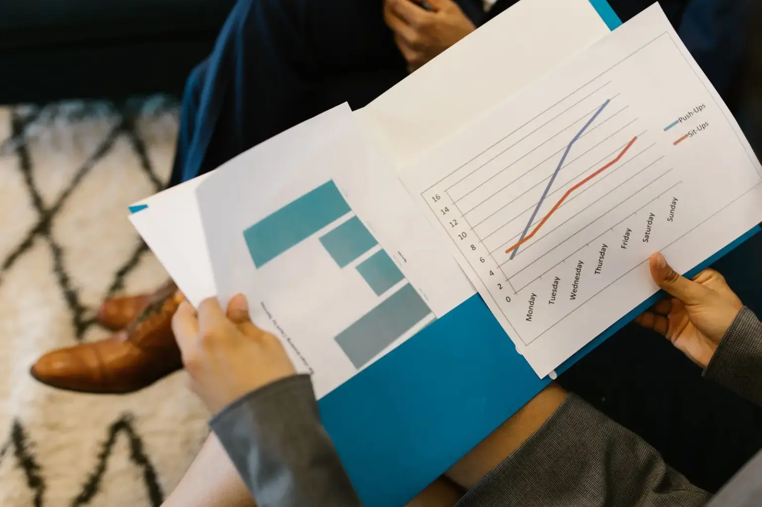Geschäftliche Auswertung mit Diagrammen und Wachstumskurve